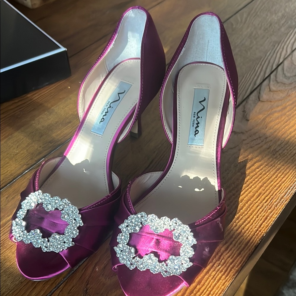 Nina Purple Satin Heels with Crystal Embellishment